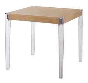 Together, Table with polycarbonate legs, wooden top