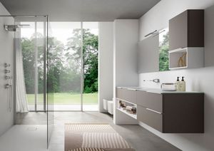 My time comp.01, Contemporary bathroom cabinet with extra-crystal glass washbasin