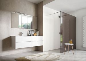 My time comp.03, White lacquered bathroom cabinet with two integrated washbasins