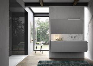 Sense comp.02, Bathroom cabinet with washbasin in marble-effect stoneware