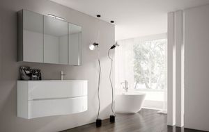 Smyle comp.07, Shiny white bathroom cabinet, with glass washbasin