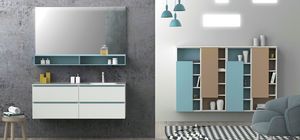 Torana TR 021, White bathroom cabinet with blue details, integrated sink in the top