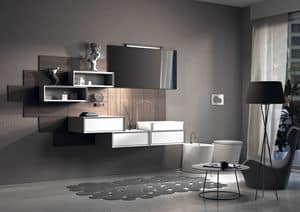 Domino 01, Composition for bathroom, with lacquered wood paneling