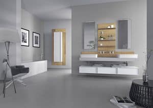 Domino 03, Furniture for bathroom with two sinks, concrete finishing