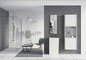 Domino 08, Bathroom furniture, mirror and wardrobe with shelves