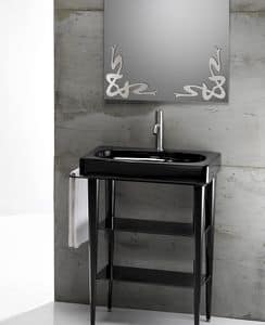 FUSION 65 DELUXE BASIN, Washbasin in ceramic with console made of metal and glass