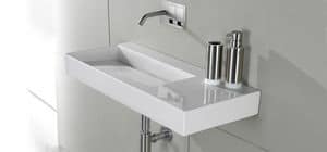 P35 STAND BASIN, Wall-hung washbasin in ceramic with side top