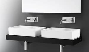 THIN BASIN, Rectangular washbasin in ceramic, countertop or wall-mounted