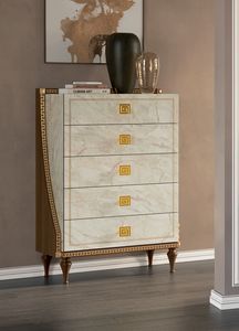 Romantica tall chest of drawers, Chest of drawers in walnut wood and Carrara marble