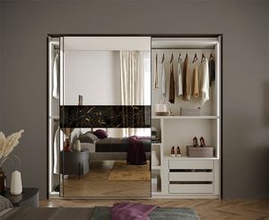 Prestige titanio 1 wardrobe, Wardrobe with mirrored doors and marble inserts