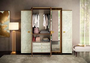 Romantica wardrobe, Wardrobes with 4 or 5 doors, walnut and Carrara marble finishes