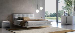 KELLY, Bed with headboard made of faux leather, with LED light