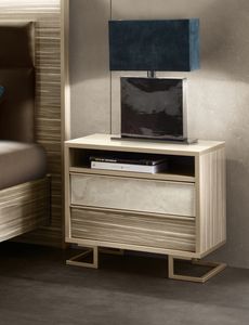 LUCE LIGHT bedside table, Bedside table with two drawers with metal base