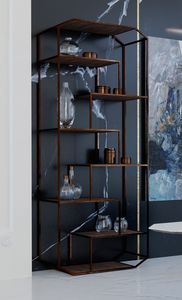 Angle bookcase, Metal bookcase with geometric and rigorous shapes