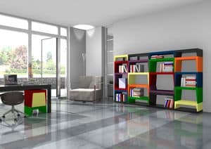 Annabelle, Modular multicolored bookcase in lacquered laminate