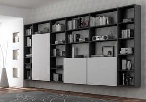 Bookcase AL 16, Bookcase with 3 wall-box with push-pull opening