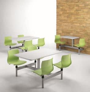 WEBBY W830, Rectangular table with 4 fixed chairs, for canteen