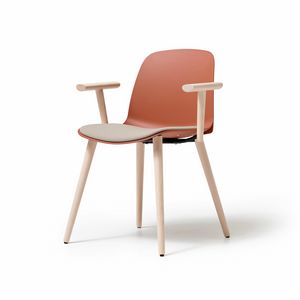Kire 4 wooden legs with armrests, Wooden chair with polypropylene shell