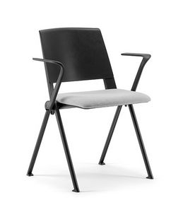 Clio Cover 02, Chair in plastic material with armrests, with cushion