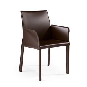 Agata large br, Chair with armrests, with wide seat, in leather