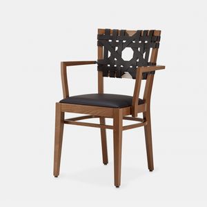 India armchair, Chair with armrests, hand-woven leather backrest