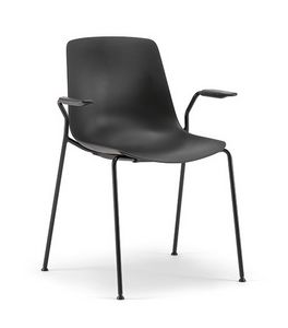 Java Plastic 02 P, 4-legged metal chair, with armrests, plastic shell
