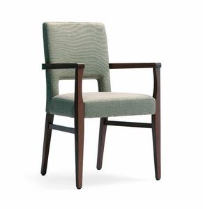 Stella P, Wooden chair with armrests, upholstered