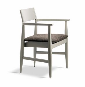 York P, Wooden chair with armrests, upholstered seat