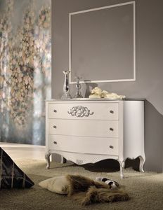 Art. 768, Classic chest of drawers, white and silver finish