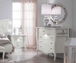 Chlo bedroom drawers, Dresser and bedside tables in matt white lacquer