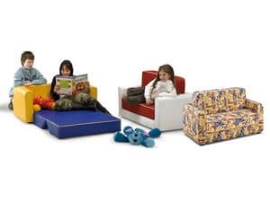 PISOLO, Sofa bed for children, covered with imitation leather or fabric, for kindergarten