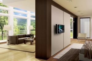 TV System coplanar wardrobe, Wardrobe with swivel compartment for display cabinet and tv