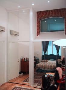 Under roof wardrobe, Custom cabinets with mirror doors