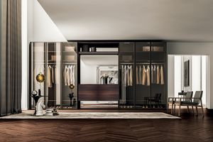 Wardrobe with transparent and hinged doors, Design cabinet, with hinged doors in tinted glass