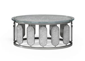 Crs Oval NK, Oval coffee table with metal base and glass top