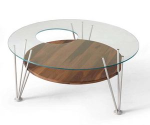 H-121, Coffee table with round glass top