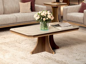 Romantica coffee table, Coffee table with neoclassical fret, top in Carrara marble finish
