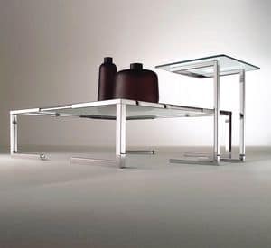 Tempura, Coffee table for modern living room, in chromed steel and glass