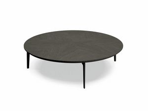 TL63C Circle small table, Circular coffee table in inlaid wood and metal