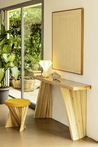 Vanity Wave console, Console with base in solid wood slats