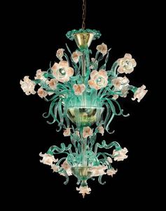 Art. VO 153/L/4+8, Glass chandelier, with a floral design