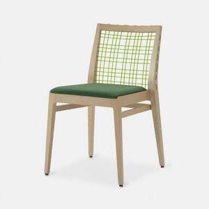 Maxine chair, Wooden chair with colored PVC woven backrest