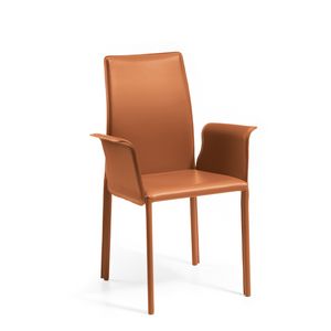 Agata high br, Modern chair padded with rubber, leather covering