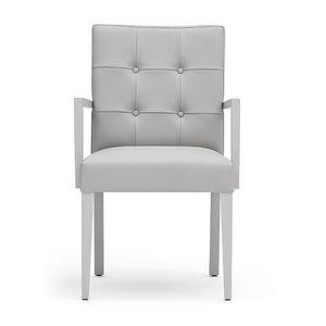 Zenith 01629, Armchair with arms with wooden frame, upholstered seat and back, capitonn back, for dining rooms