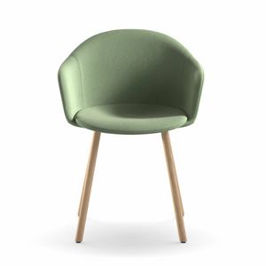 Mni Armshell fabric 4WL, Enveloping armchair, with wooden legs