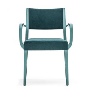 Sintesi 01524, Solid wood armchair with arms, upholstered seat and back, for contract and domestic environments