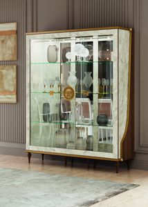 Romantica display cabinet 3 doors, Display cabinet with neoclassical greek fret and Carrara marble finish