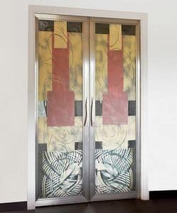 BAI.08, Door in brushed steel, with colored sand panels