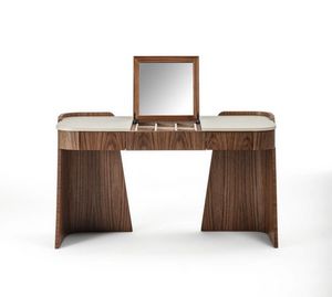 TS12 Shape dressing table, Toilette in wood and leather, with opening mirror