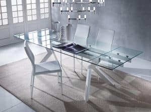 Art. 674 Tokio, Elegant table with glass top, extendable